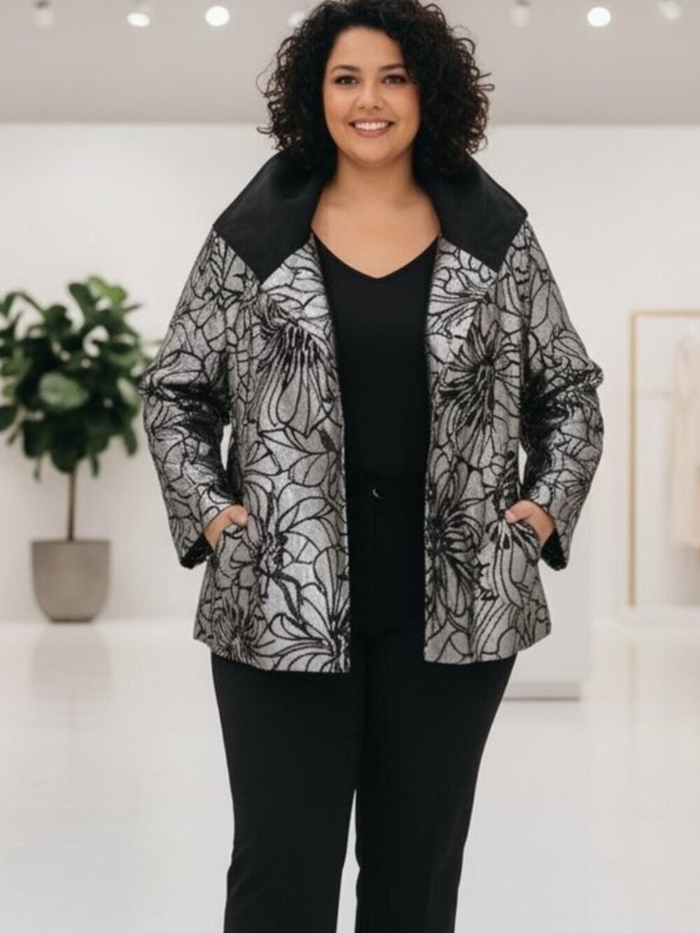 Silver and black Women's  hoodie  reversible coat vintage